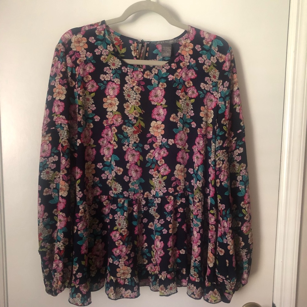 KATE & MALLORY Boho Floral Long Sleeve Blouse Top Size XL